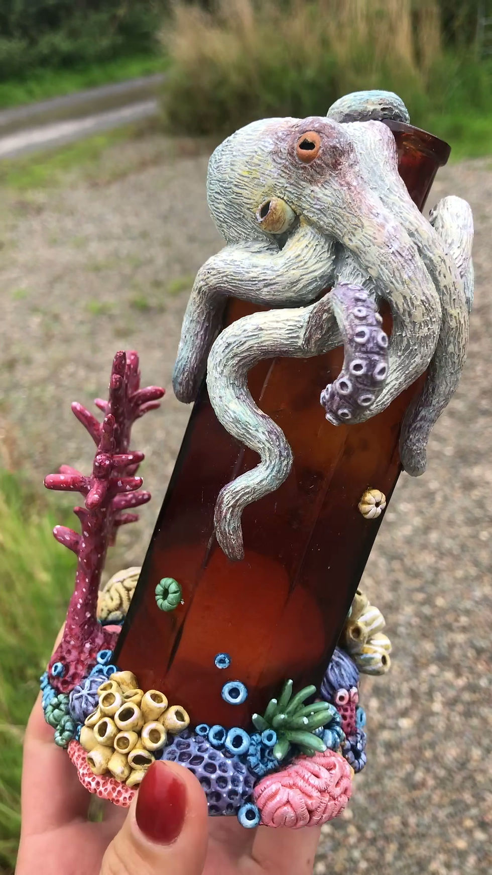 Thumbnail: ‘Milton’ - Octopus reef sculpture on vintage glass bottle - video of sculpture