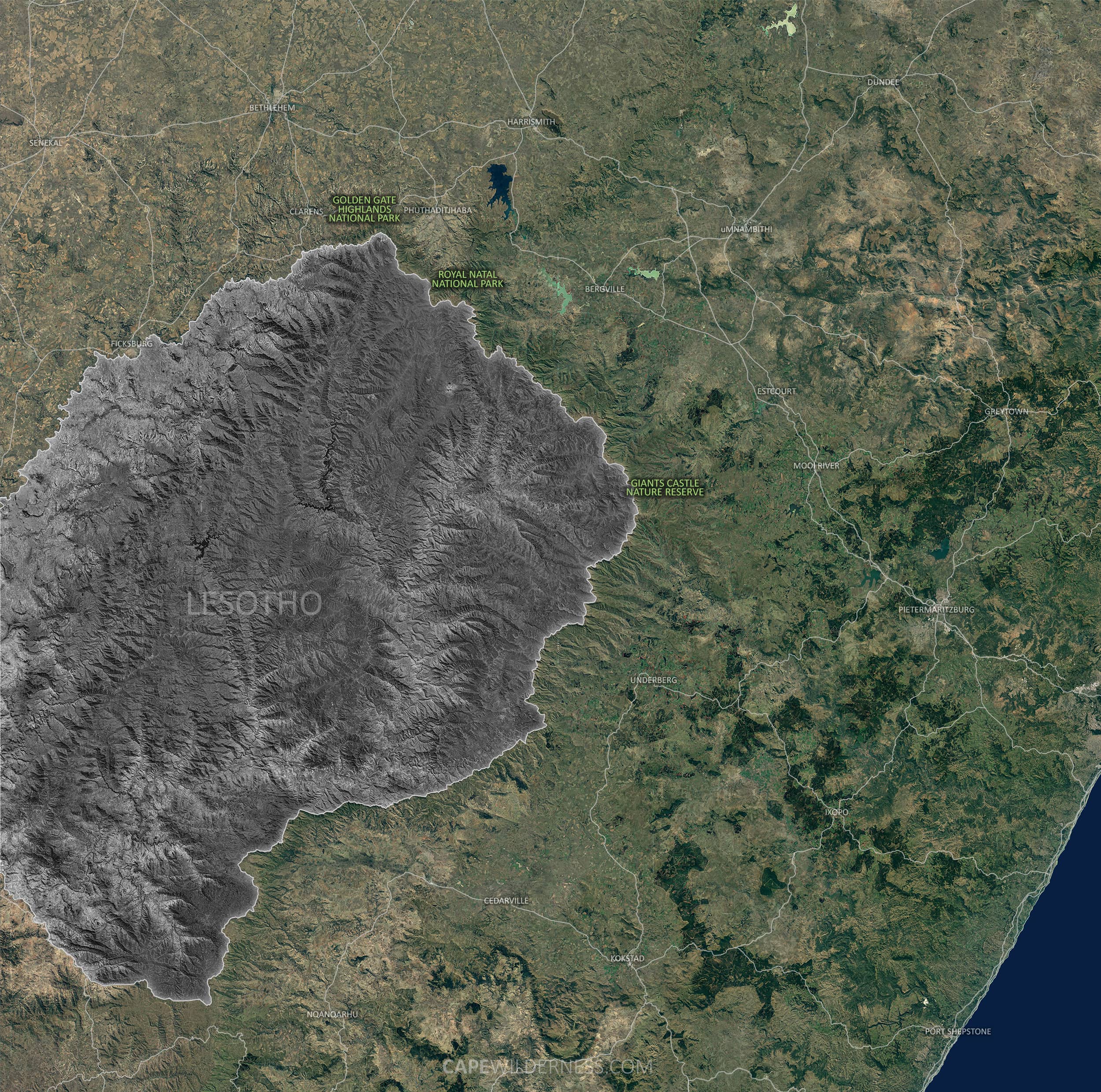 Drakensberg Map, South Africa, Cape Wilderness.