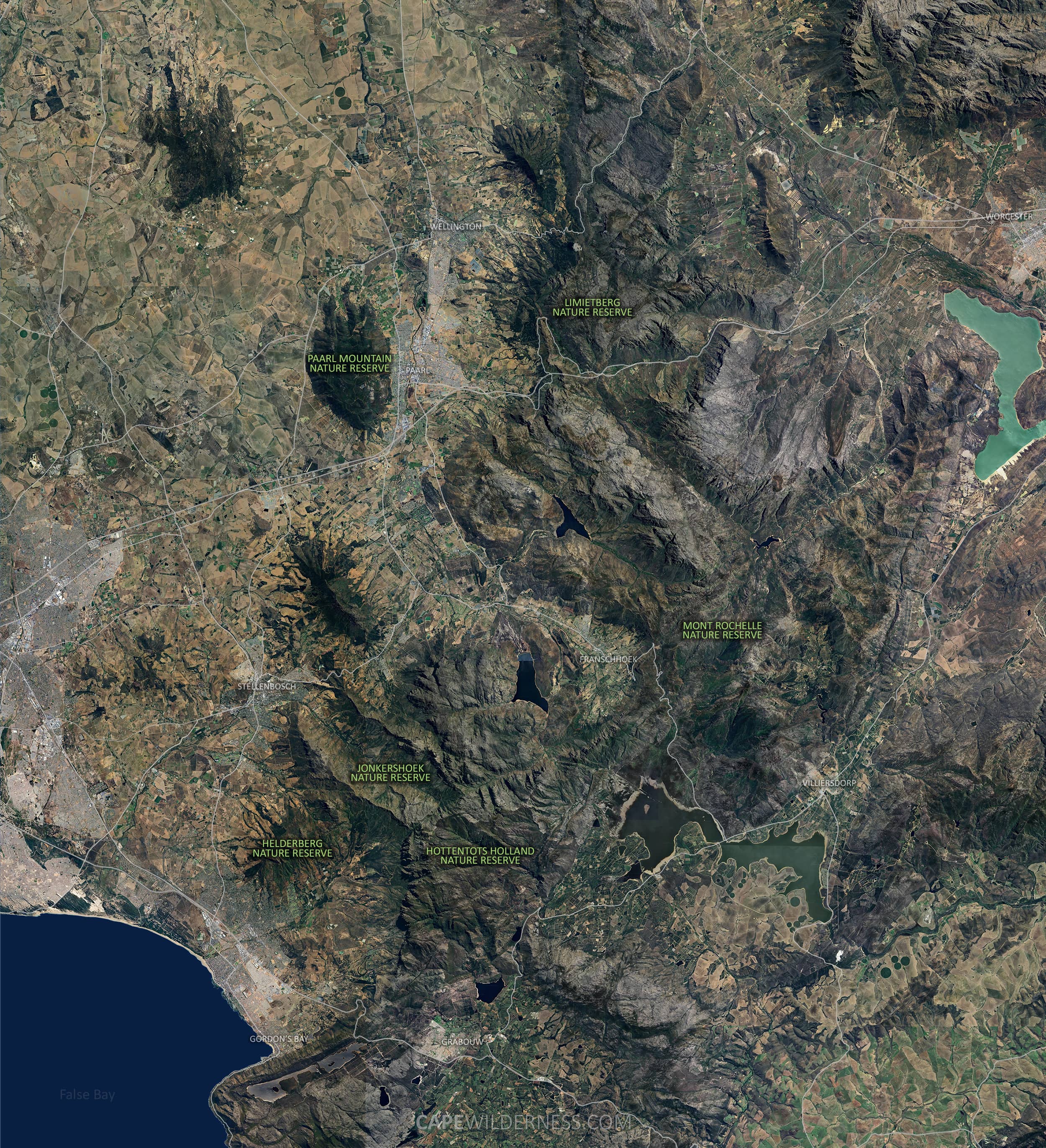 Cape Winelands Map, South Africa. Cape Wilderness.