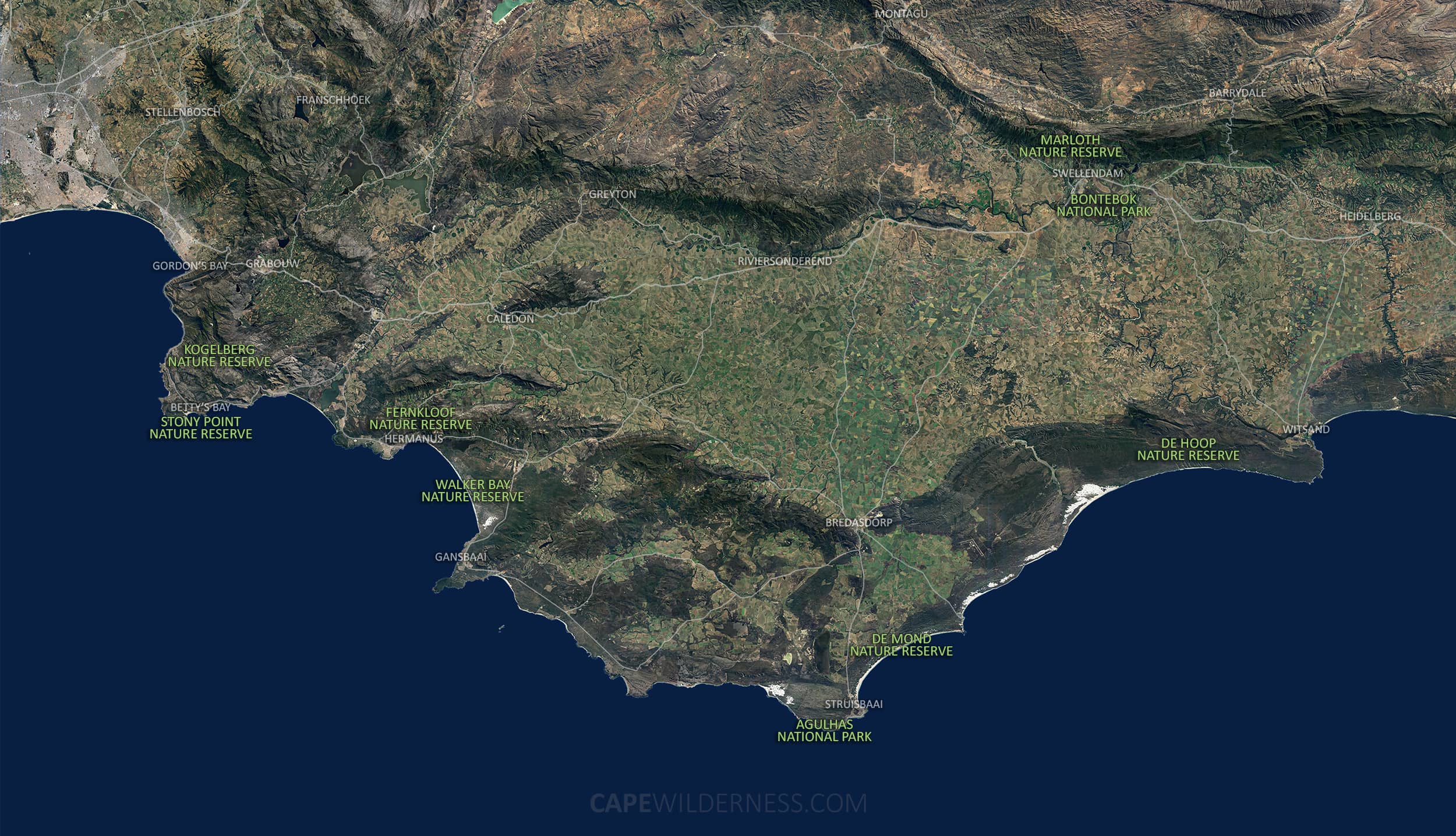 Overberg Map, South Africa, Cape Wilderness.
