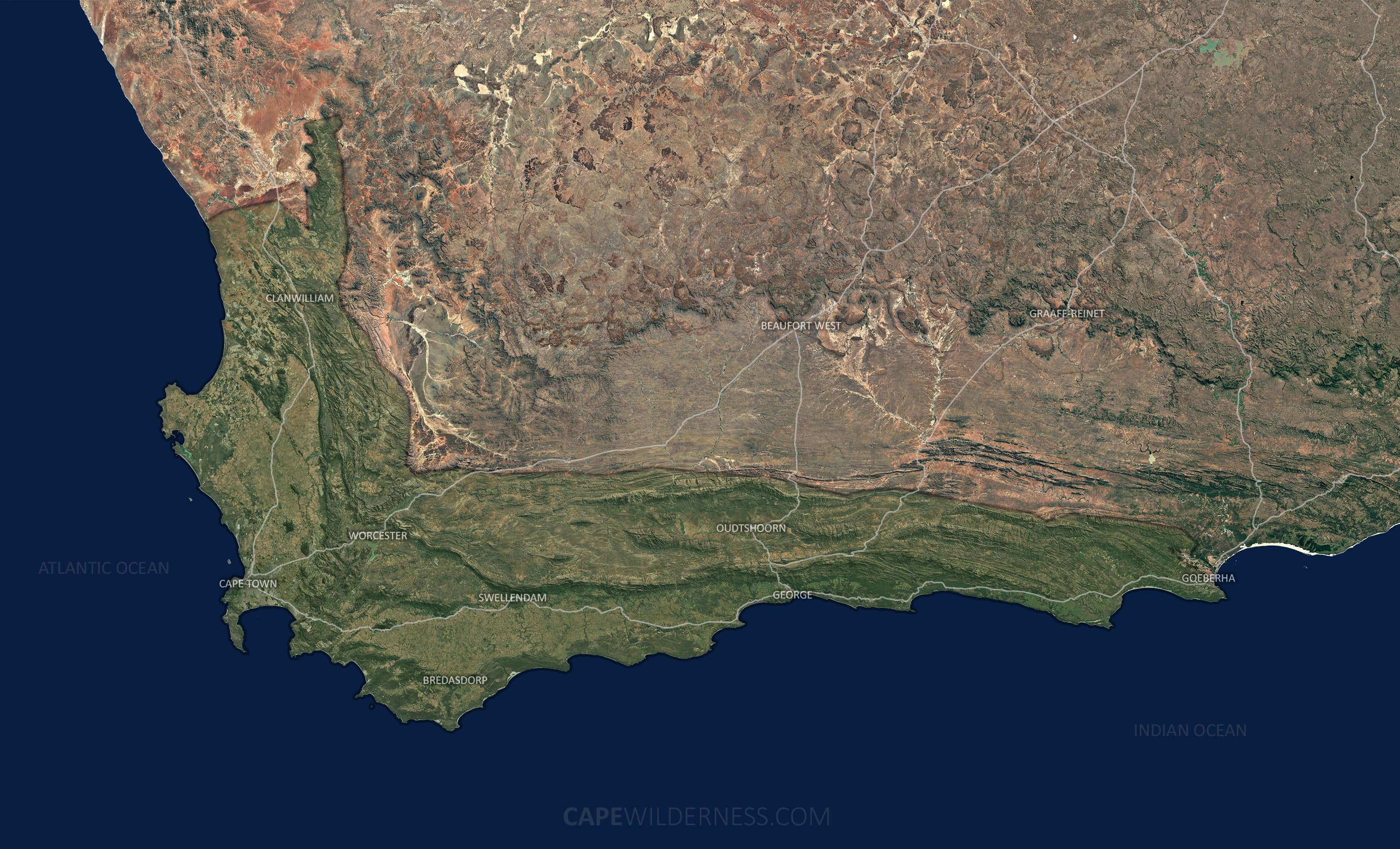 Cape Floral Kingdom Map in the Western Cape and Eastern Cape province of South Africa. Cape Wilderness.