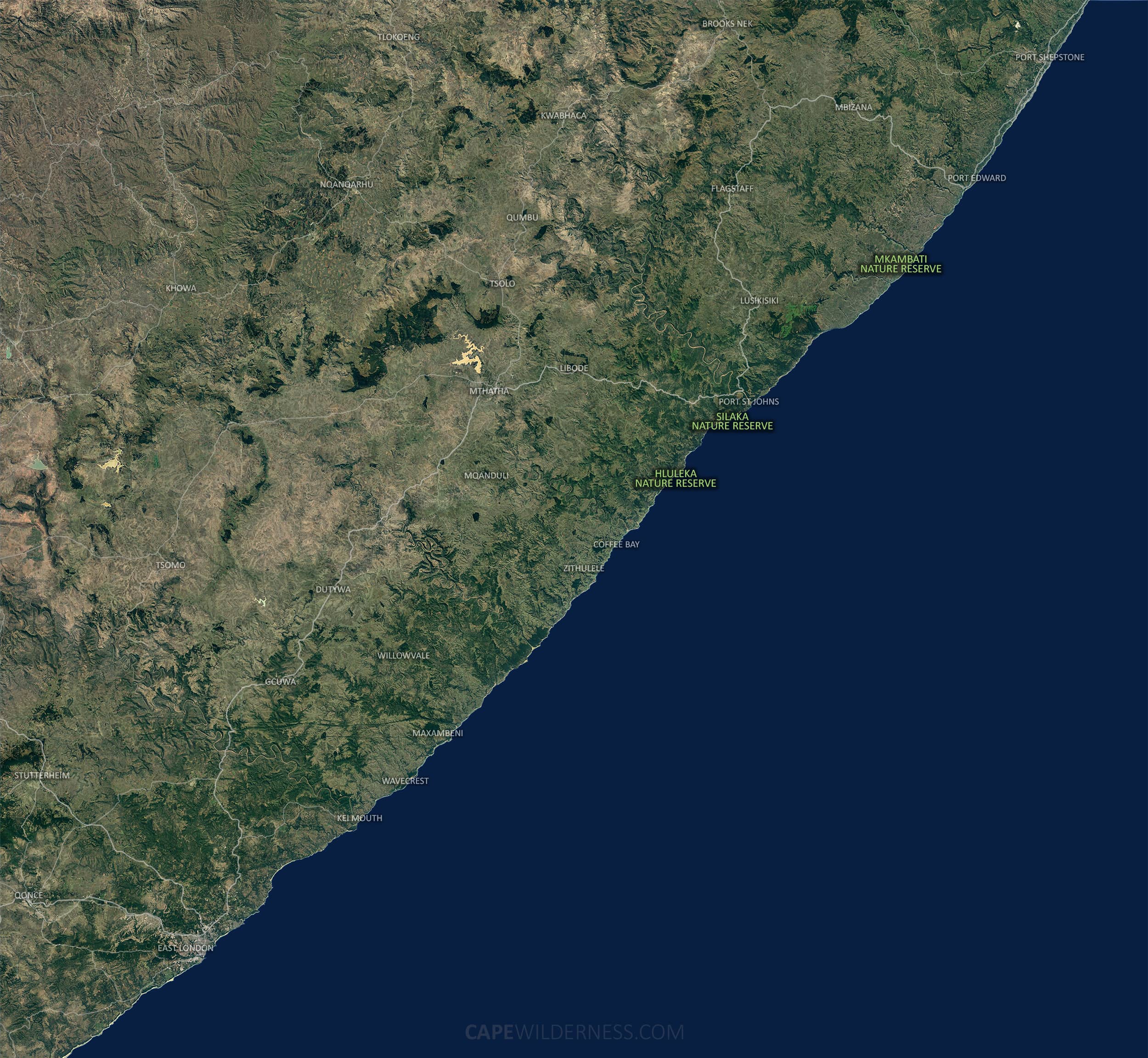 Wild Coast Map, South Africa, Cape Wilderness.