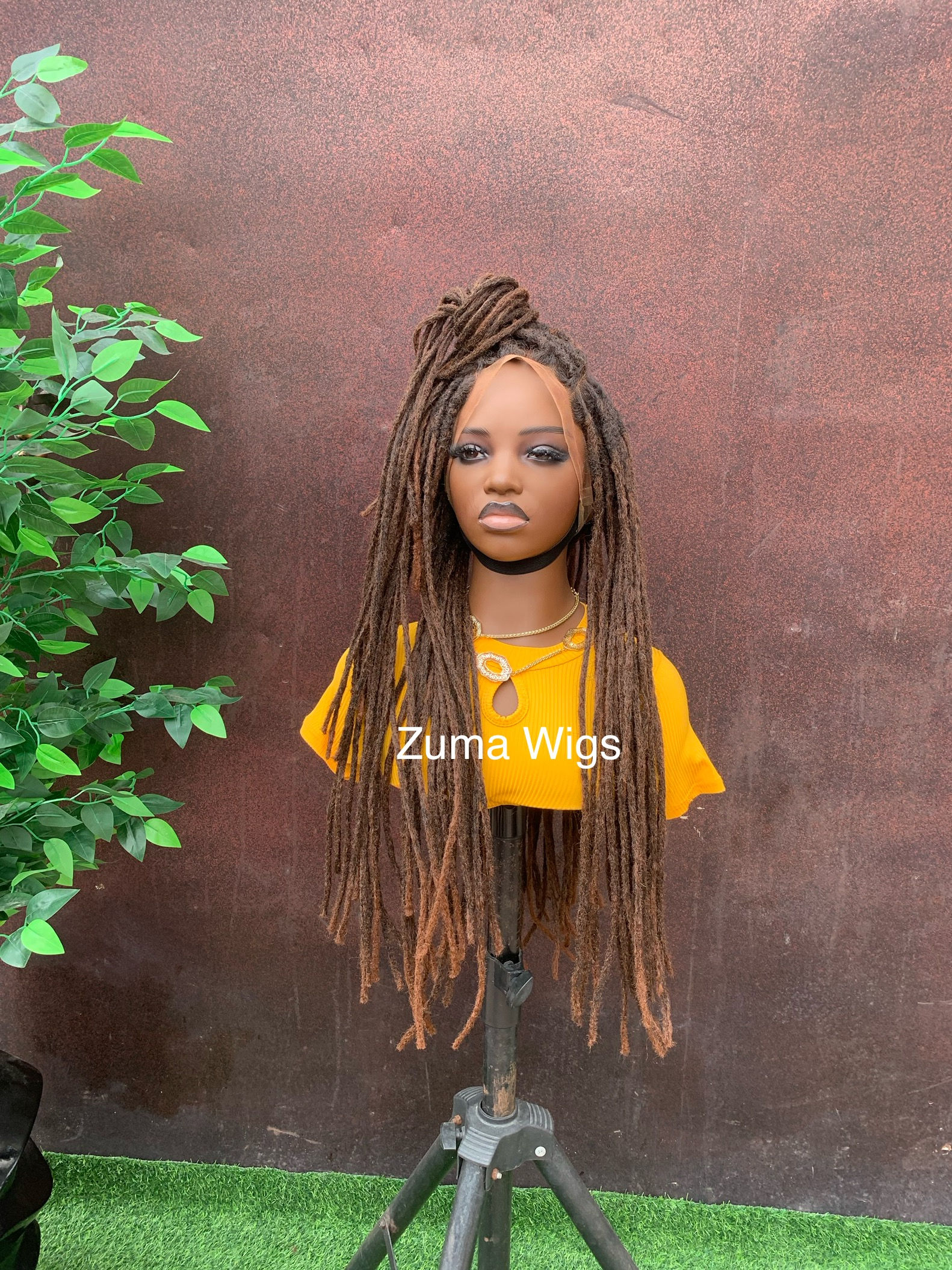 Warm brown synthetic loc wig, 22” locs, medium cap