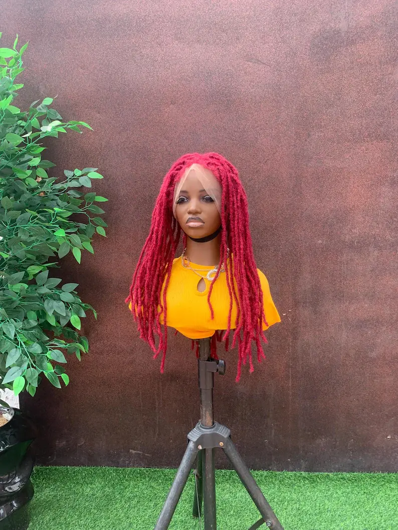 Thumbnail: Human hair burgundy loc wig