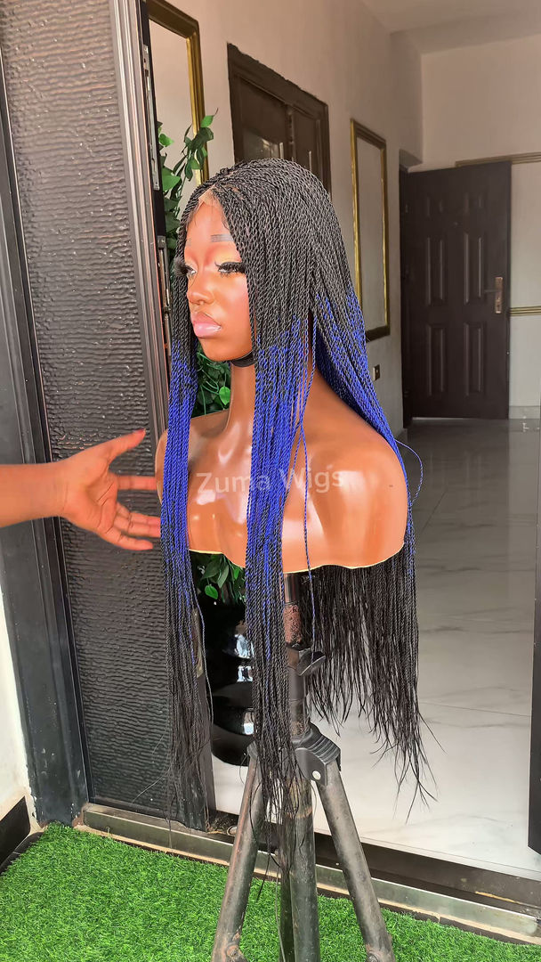 Thumbnail: Ombre black and blue micro twist wig