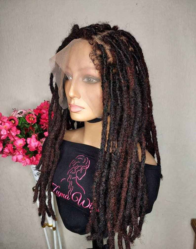 Thumbnail: Brown and black loc wig, synthetic loc wig, 16"
