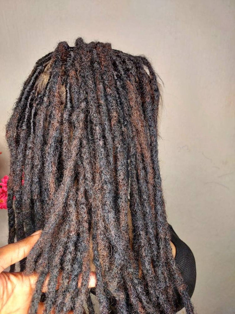 Thumbnail: Brown and black loc wig, synthetic loc wig, 16"