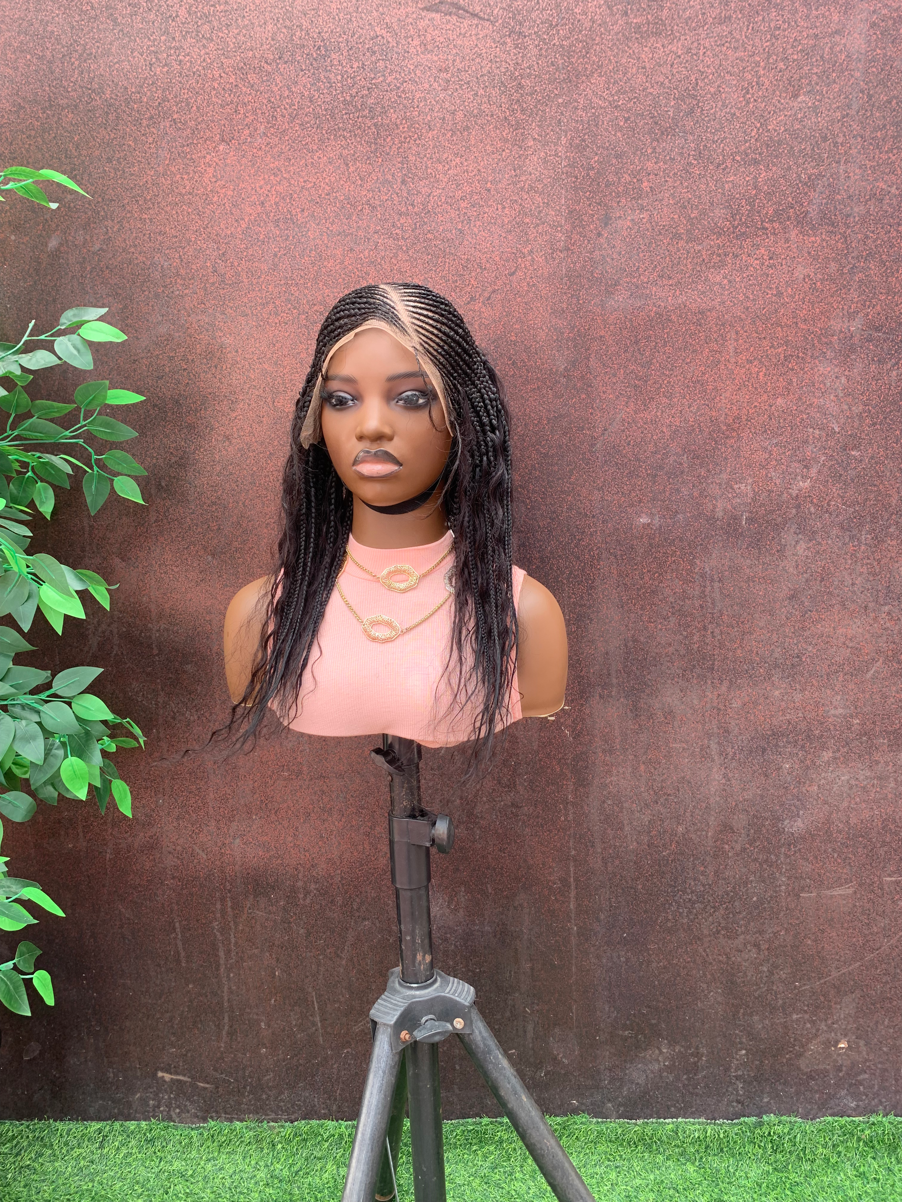 Lace front Cornrow Braid wig with human hair curls