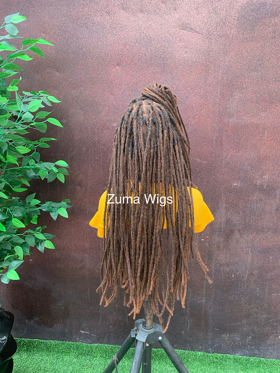 Thumbnail: Warm brown synthetic loc wig, 22” locs, medium cap