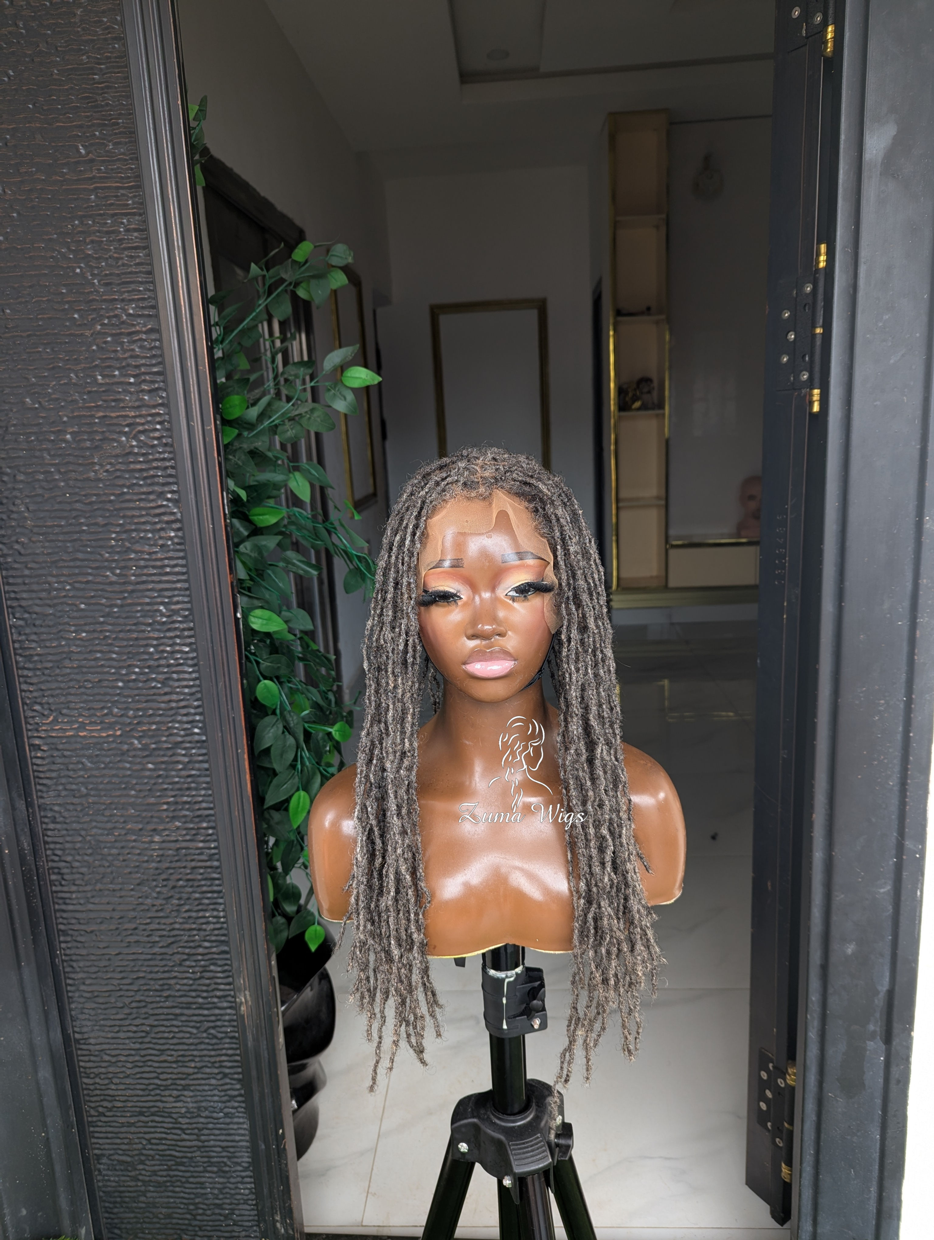 Lace front human hair salt and pepper loc replacement unit