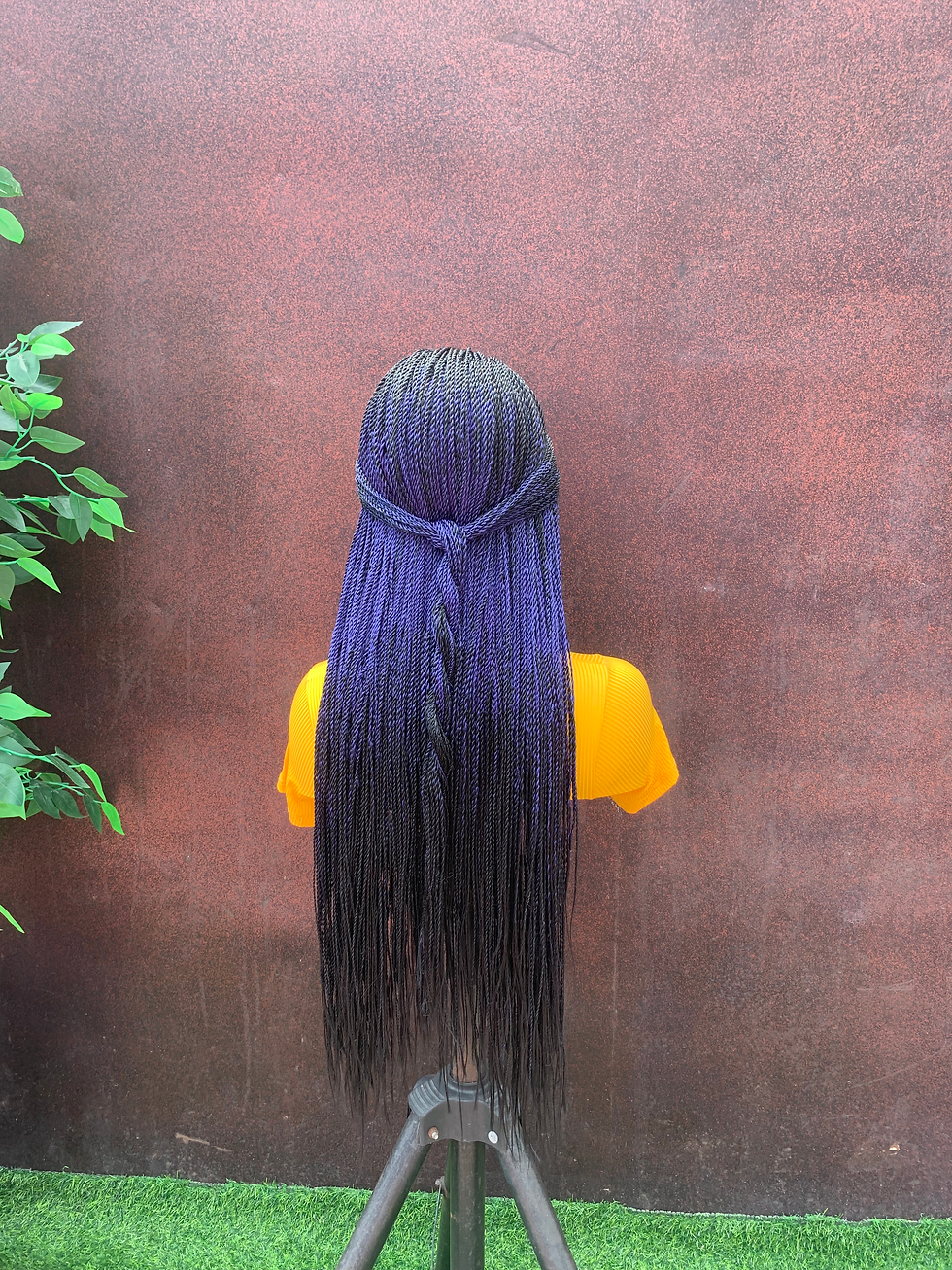 Thumbnail: 3 tone ombré blue Senegalese twists wig, 30”
