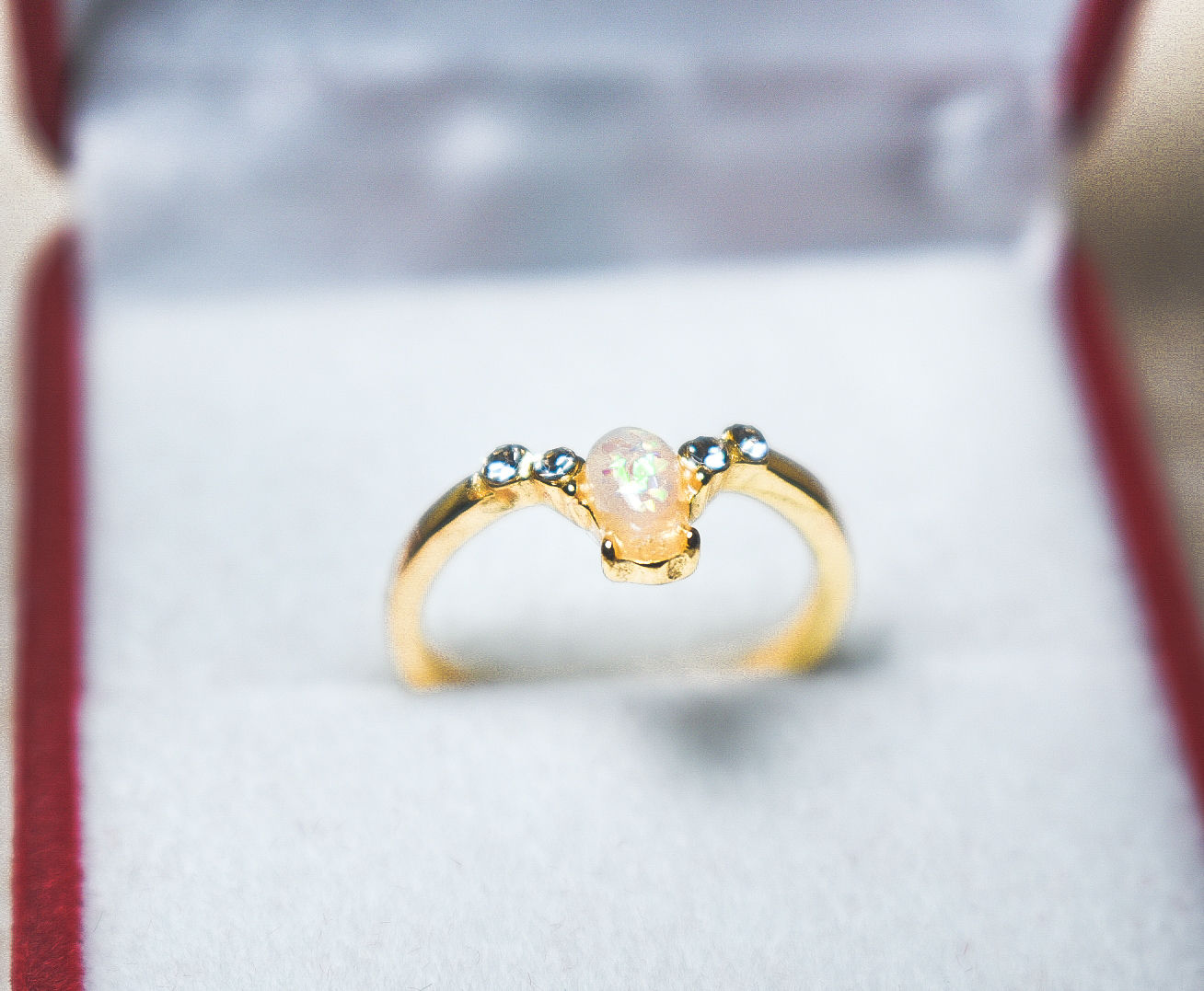 Opal Gemstone And White Accents Ring