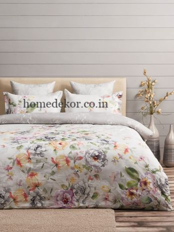 DDecor Icons Collection Blazing Summer Voilet Grey Bed Sheet with Pillow Cover