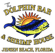 The Dolphin Bar and Shrimp House at Jensen Beach, Florida sponsor logo.