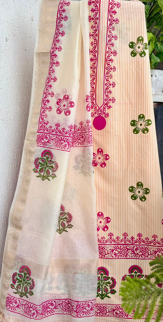 Thumbnail: Handcrafted Cotton Kurta Set with Chanderi Dupatta