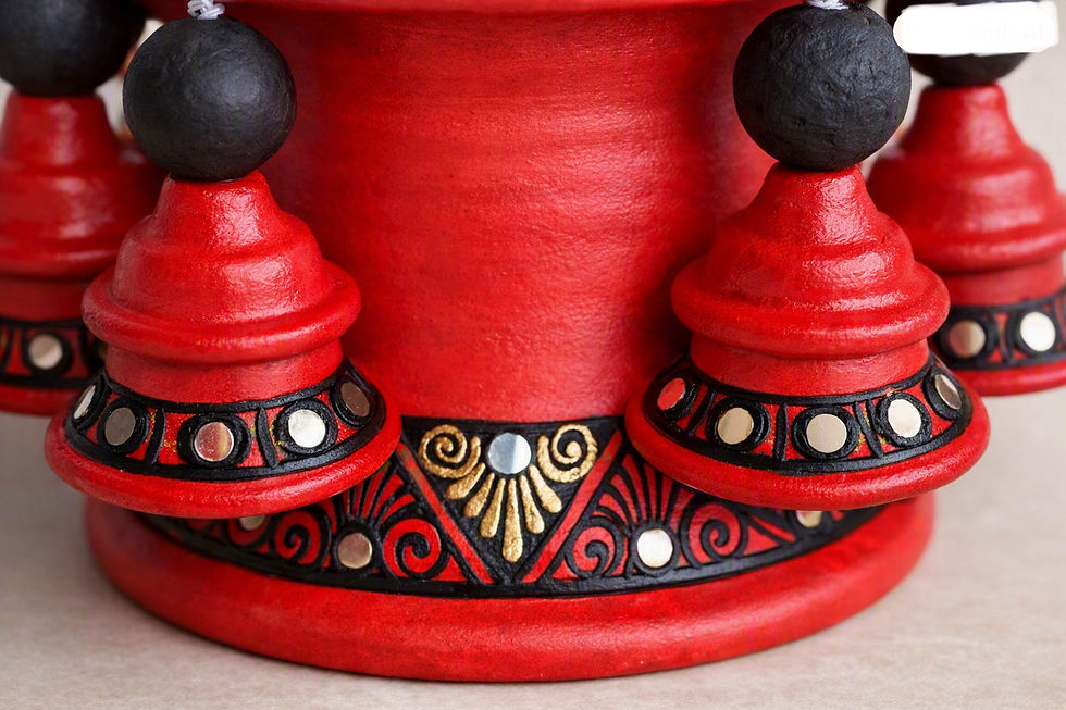 Thumbnail: Royal Red Mirror‑Bell Clay Decor Piece (969)