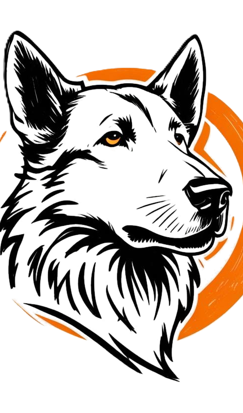 Logo, Tête de chien stylisée, cercle orange