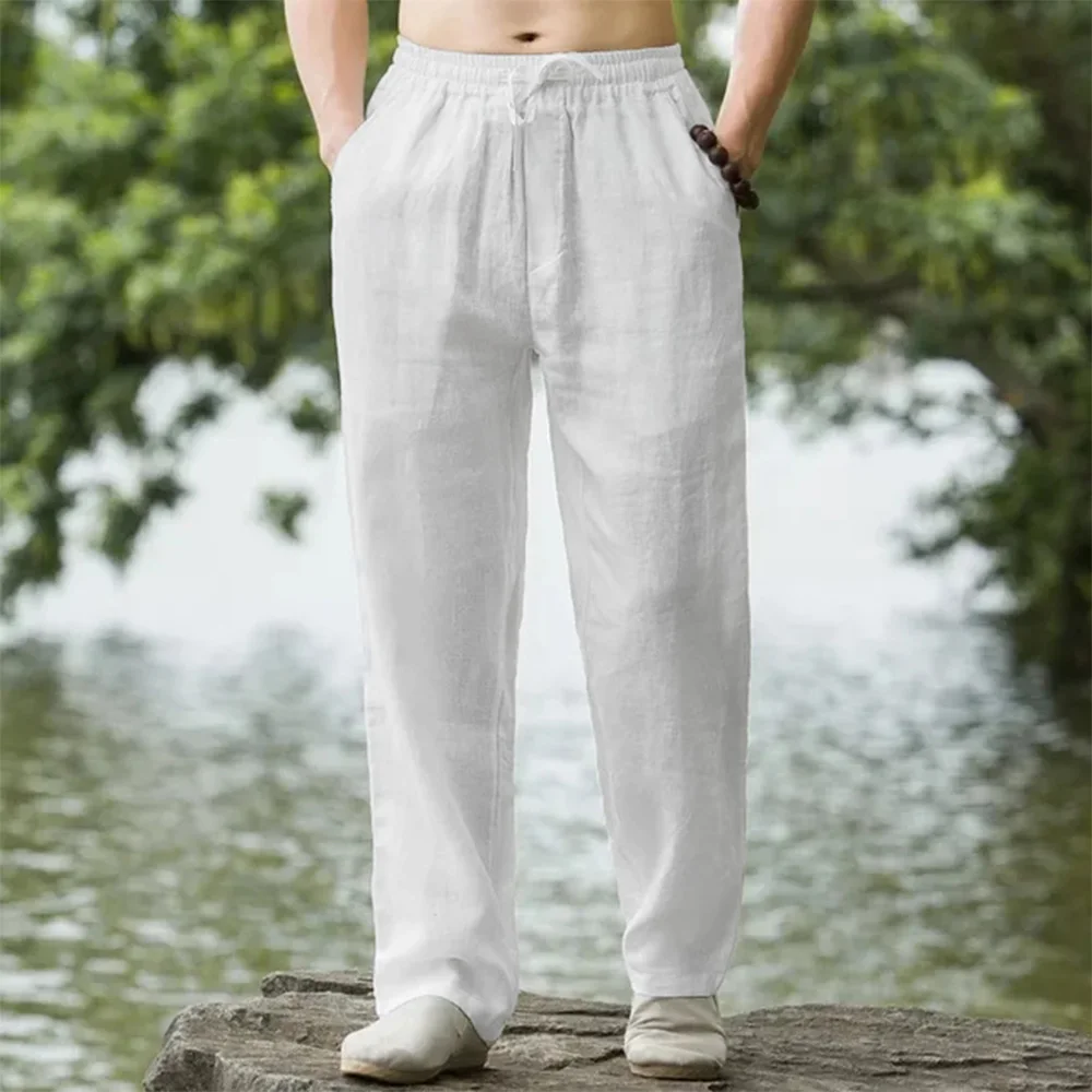 New Men's Beach Pants Joggers Fashion Cotton Linen Sweatpants Casual Pants Hawai