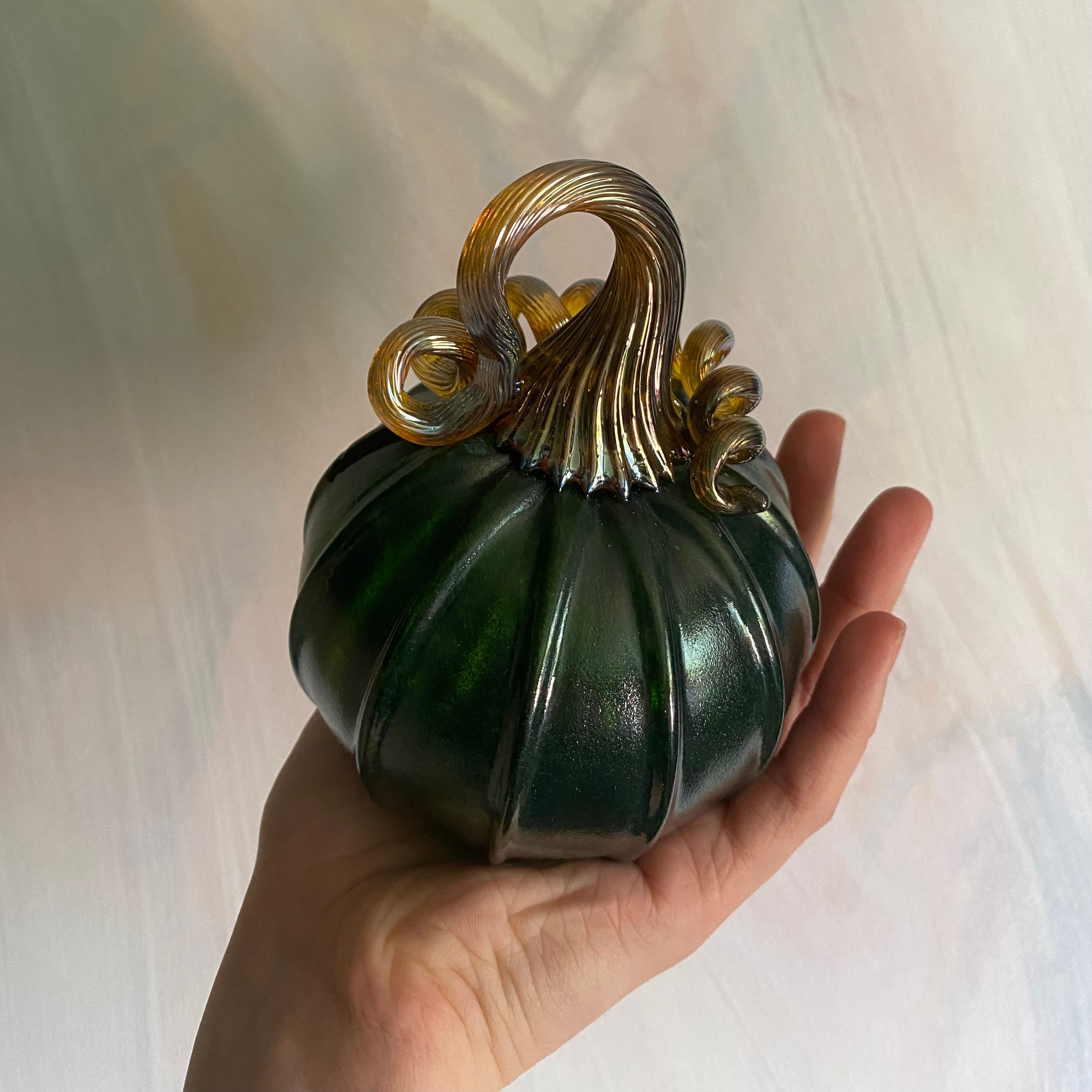 Small Glass Pumpkin (Green and Gold)