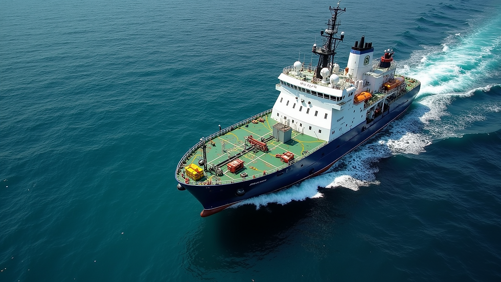 High angle view of a research vessel mapping the ocean floor