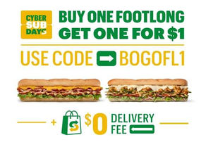Subway Footlong 赛百味三明治买一送一+免运费!