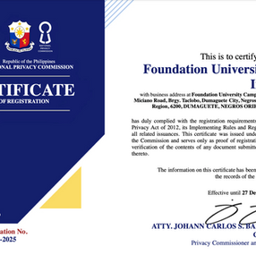 National Privacy Commission Awards Data Privacy Act Certification to Foundation University