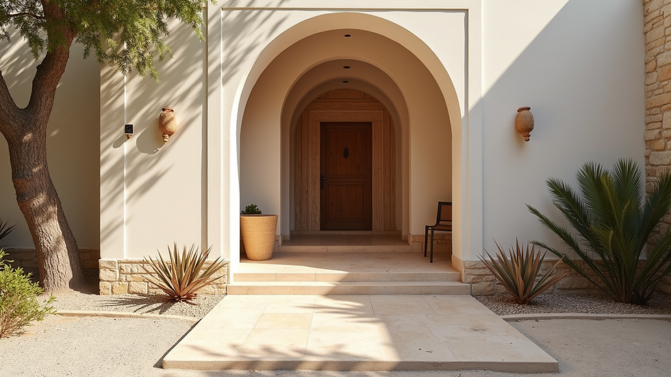 Eye-level view of Vila Marques Atelier entrance with artistic decorations