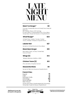 Late Night Menu