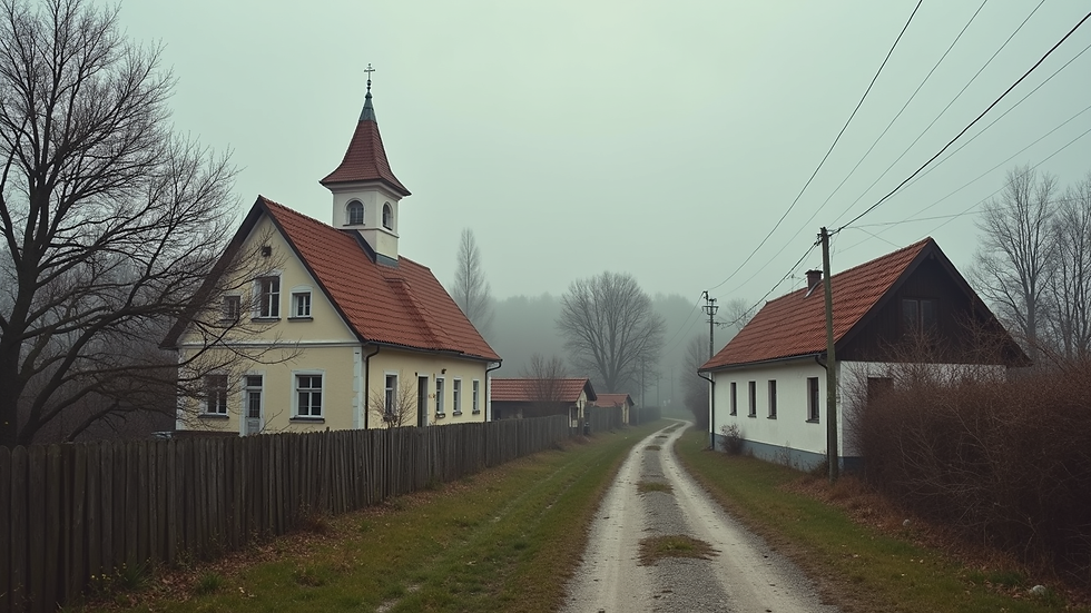 Wide angle view of Iskrzynia village with historical buildings