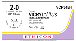 Ethicon Sutura Calibre 2-0 - Longitud 70 CM - Aguja CT-1 Vicryl Plus - Caja con