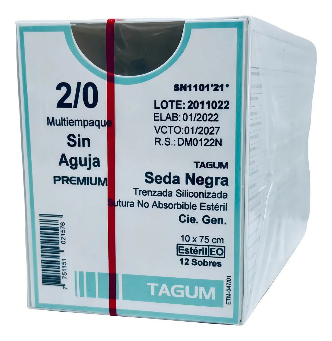 Tagum Sutura Seda Negra Trenzada Sin Aguja Calibre 2-0 Longitud 10 x 75 cm - Caj