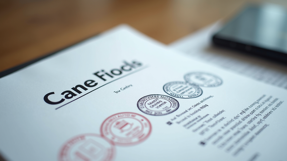 Close-up view of a certified true copy document with official stamps