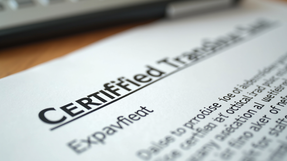 Close-up view of a certified translation document with official stamps