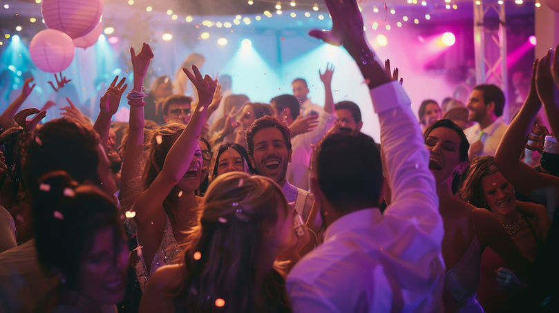 Bridal Party Dance Party on Floor Pink Accents