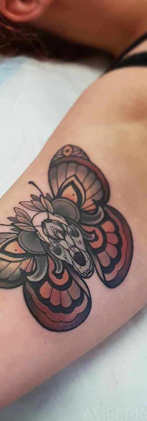 Neotraditional moth and skull tattoo design, Moth Tattoo, Sydney Tattoo Artist
