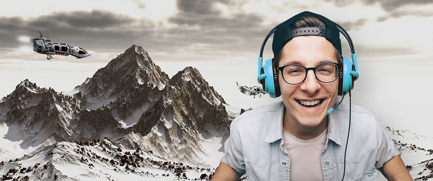 Young Man with Headphones Playing Video