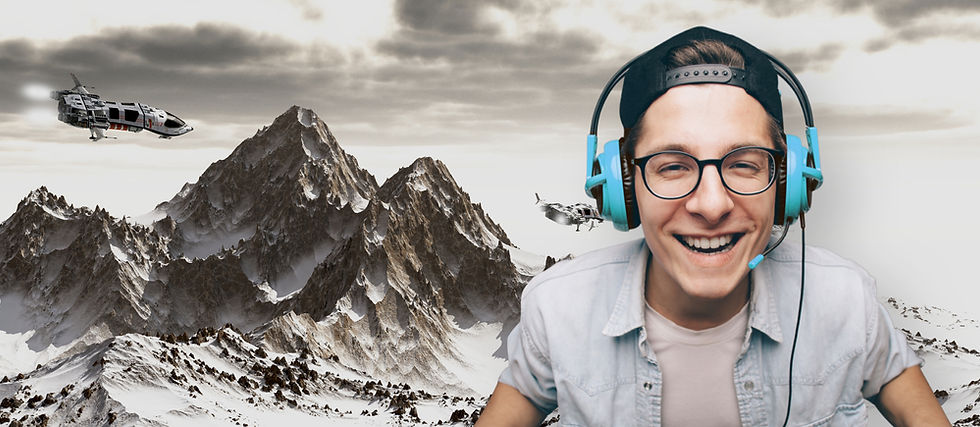 Young Man with Headphones Playing Video