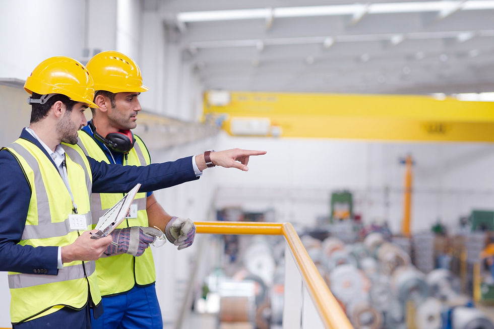Safety auditor pointing out something within a factory