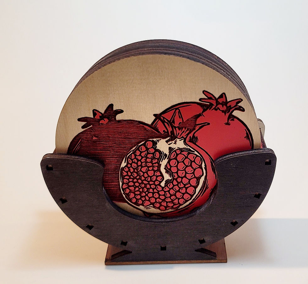 Thumbnail: Armenian Wooden Pomegranate Style Coaster with Holder