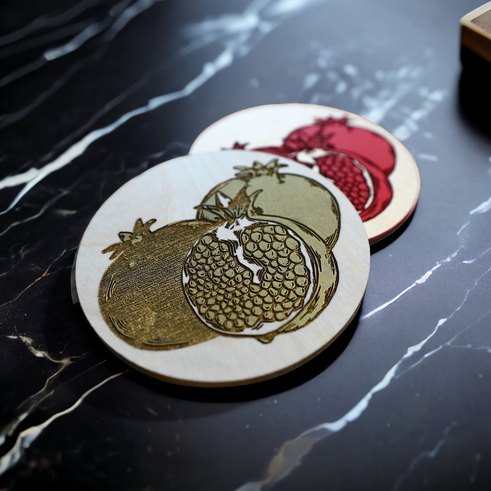 Thumbnail: Armenian Wooden Pomegranate Golg Style Coaster with Holder