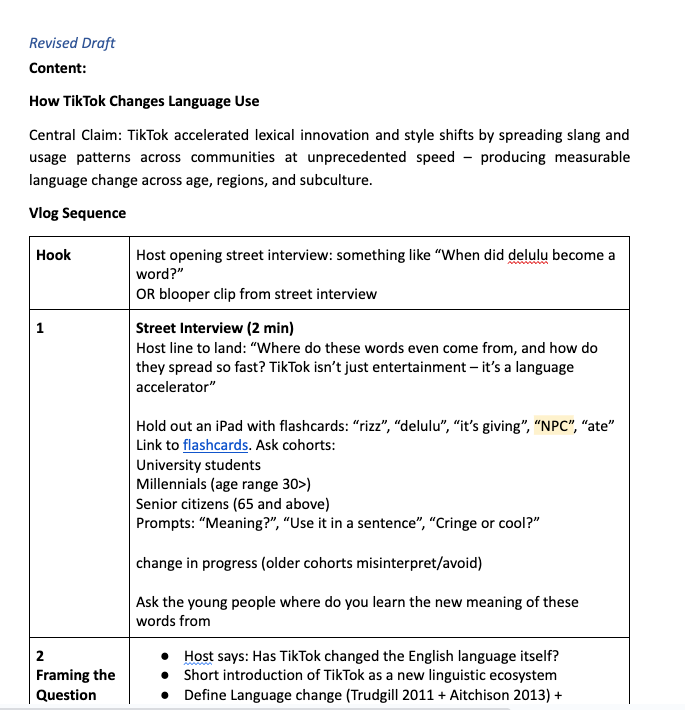 The second draft we submitted based on Prof's feedback.