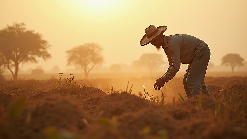 Eye-level view of a farmer working the land in Rajasthan