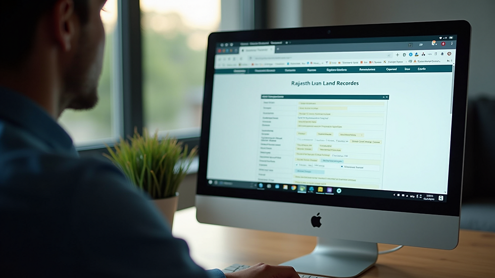Close-up view of a computer screen displaying Rajasthan land records website