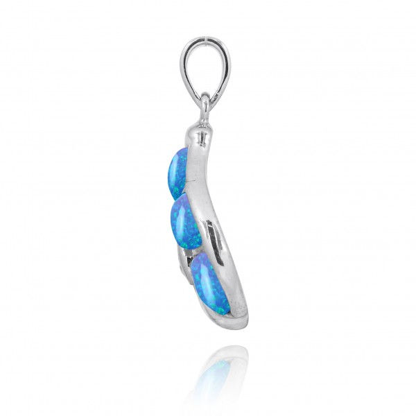 Thumbnail: Sterling Silver Seashell with Simulated Blue Opal and White CZ Pendant