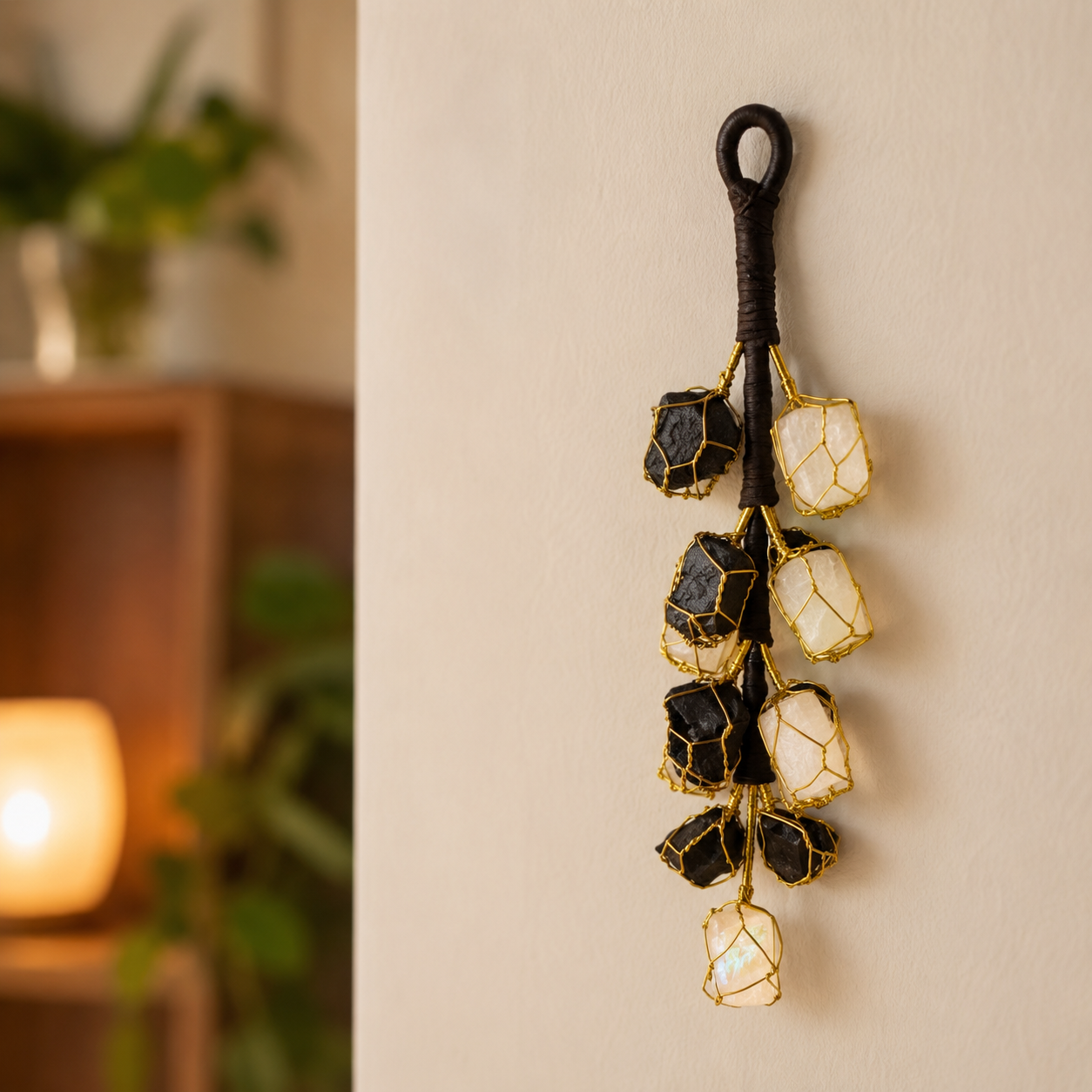 Black Tourmaline & Selenite Raw Hanging