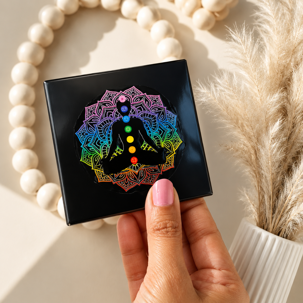 7 Chakra Black Tourmaline Coaster (3*3 Inches)