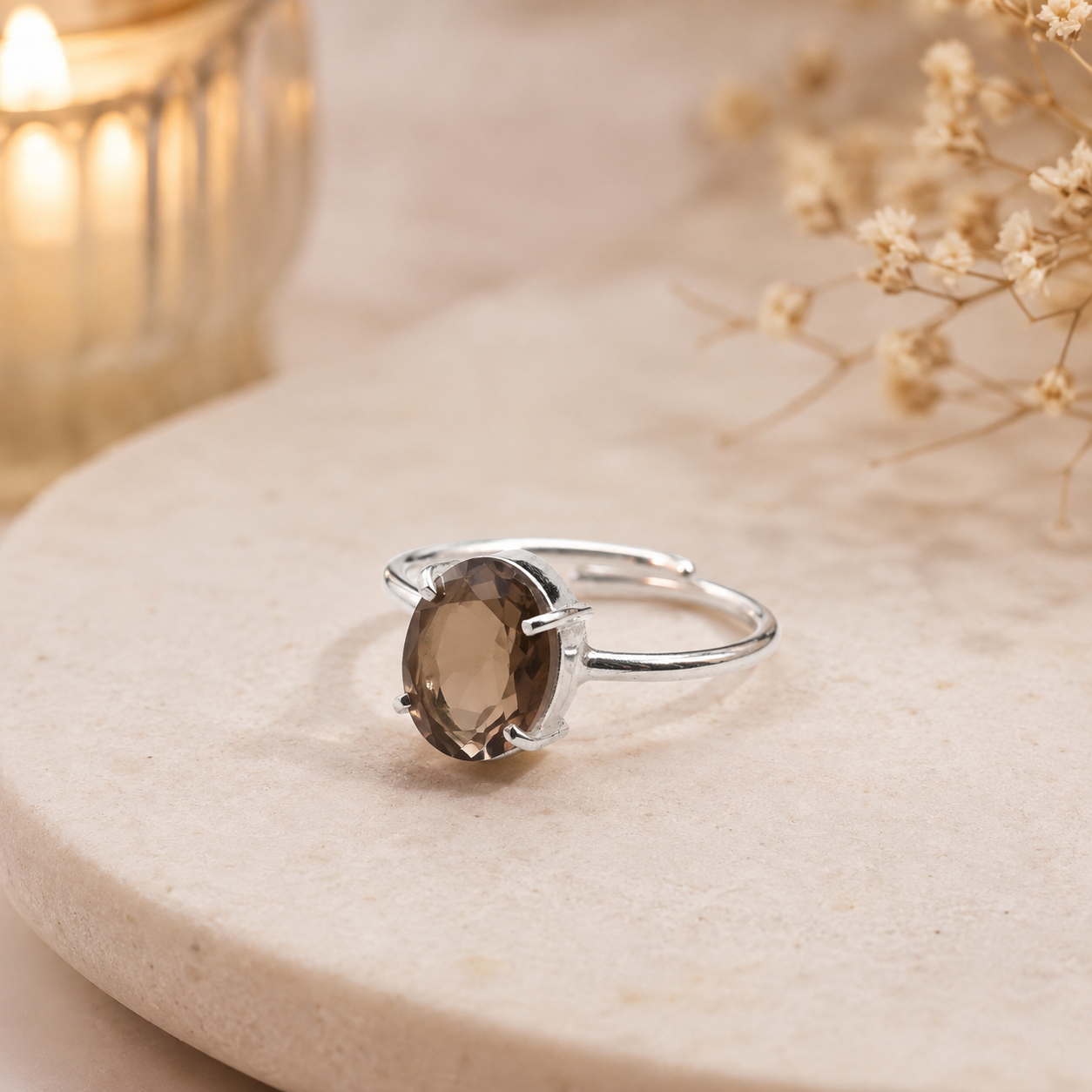 Smoky Quartz Gemstone (Adjustable) Ring