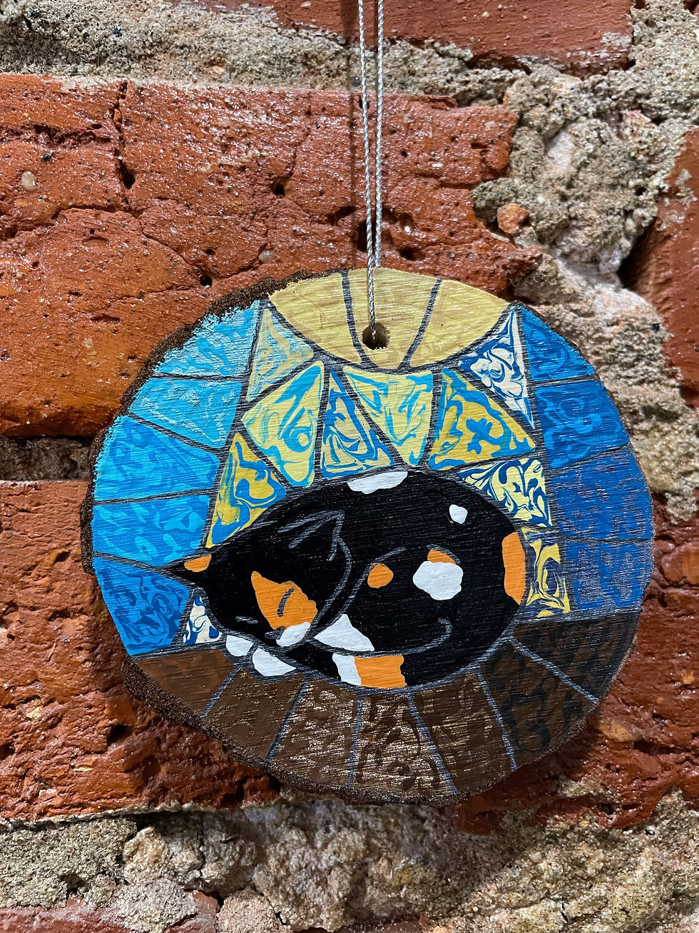 Thumbnail: Sleeping Cat - Calico - Black Based - ORNAMENT