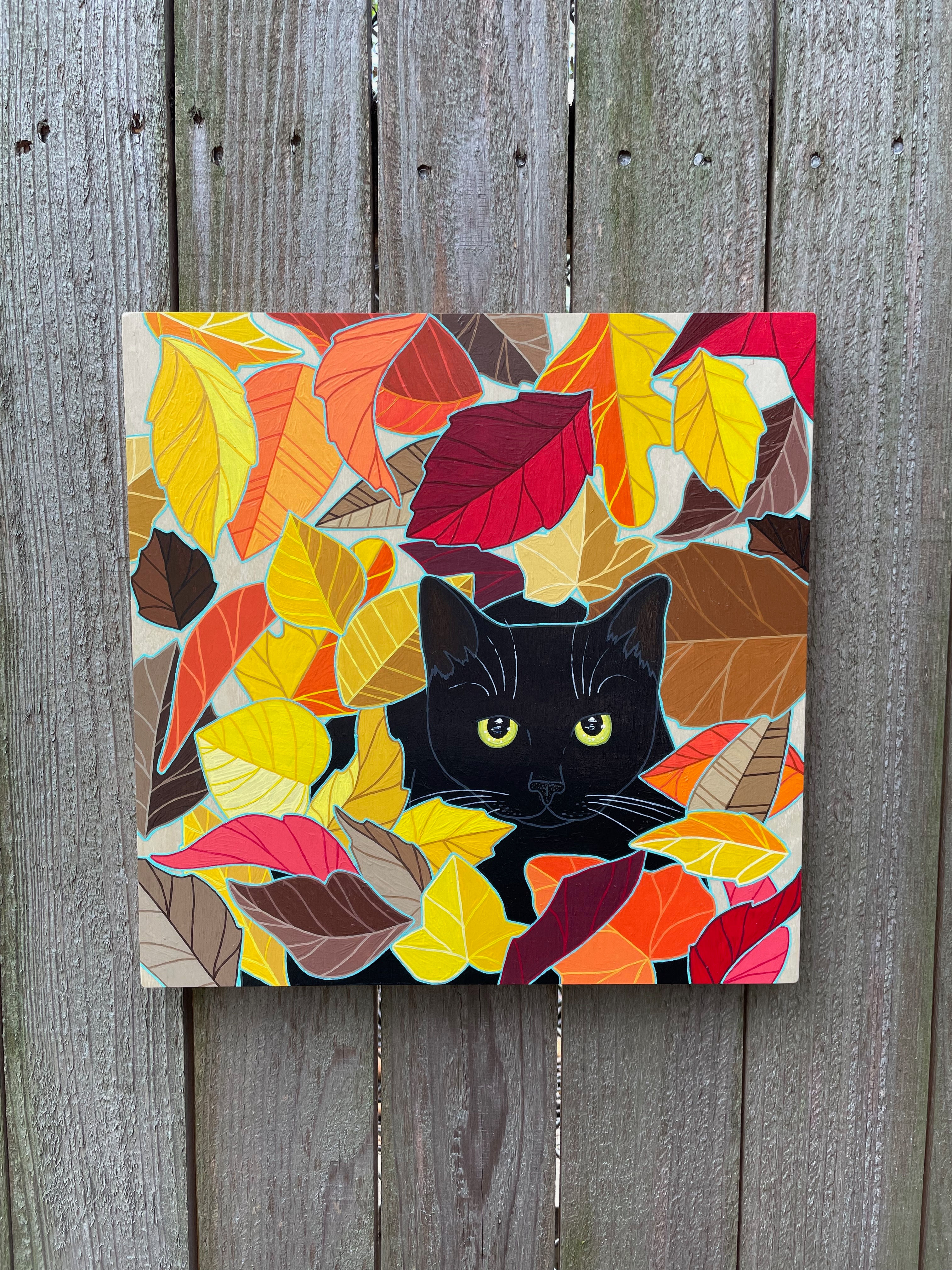Cat in Fall Leaves - 12x12