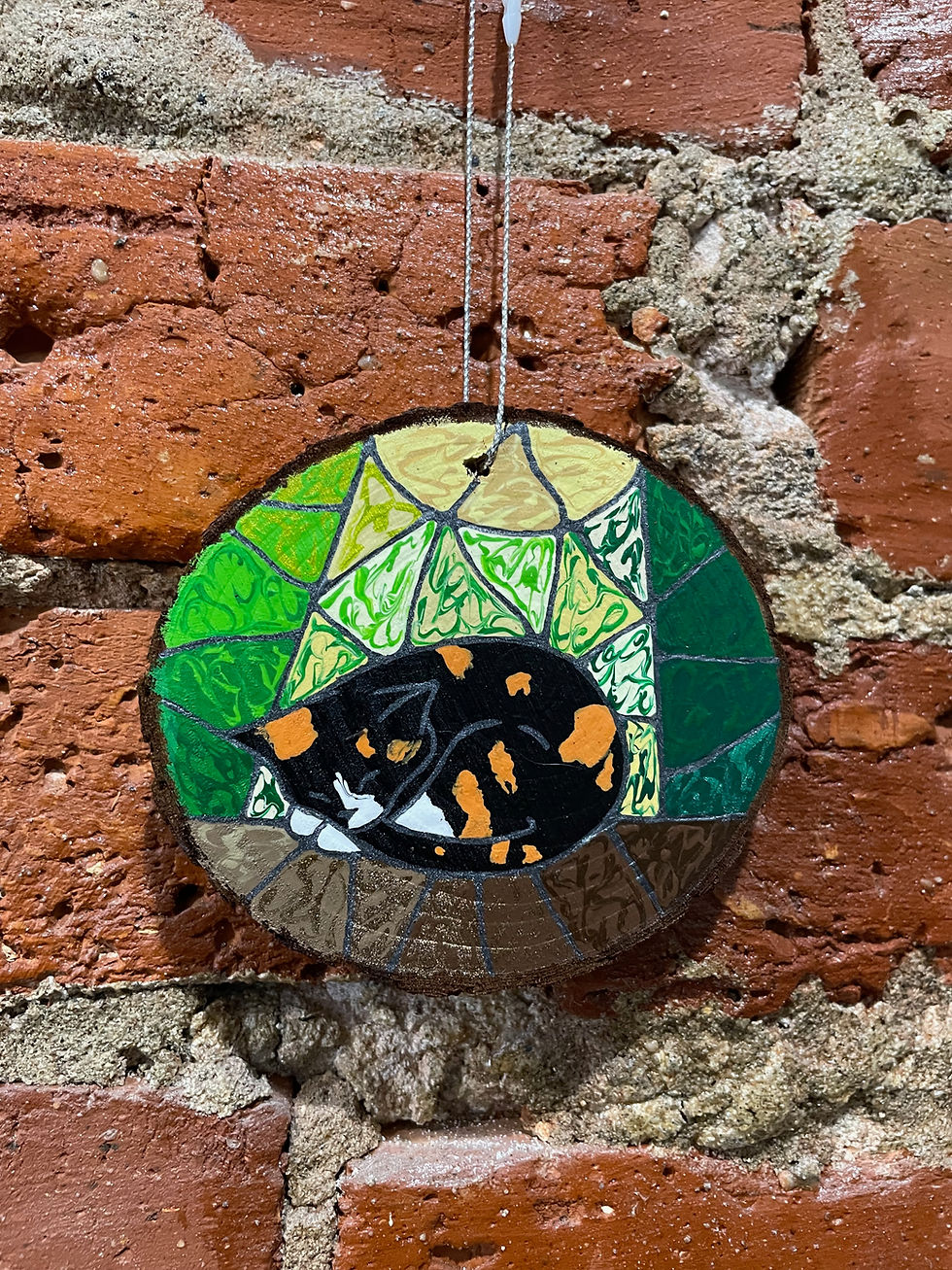 Thumbnail: Sleeping Cat - Calico - Black Based - ORNAMENT
